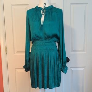 Current Air Anthropologie Teal Long Sleeve Smocke Waist Dress NWT